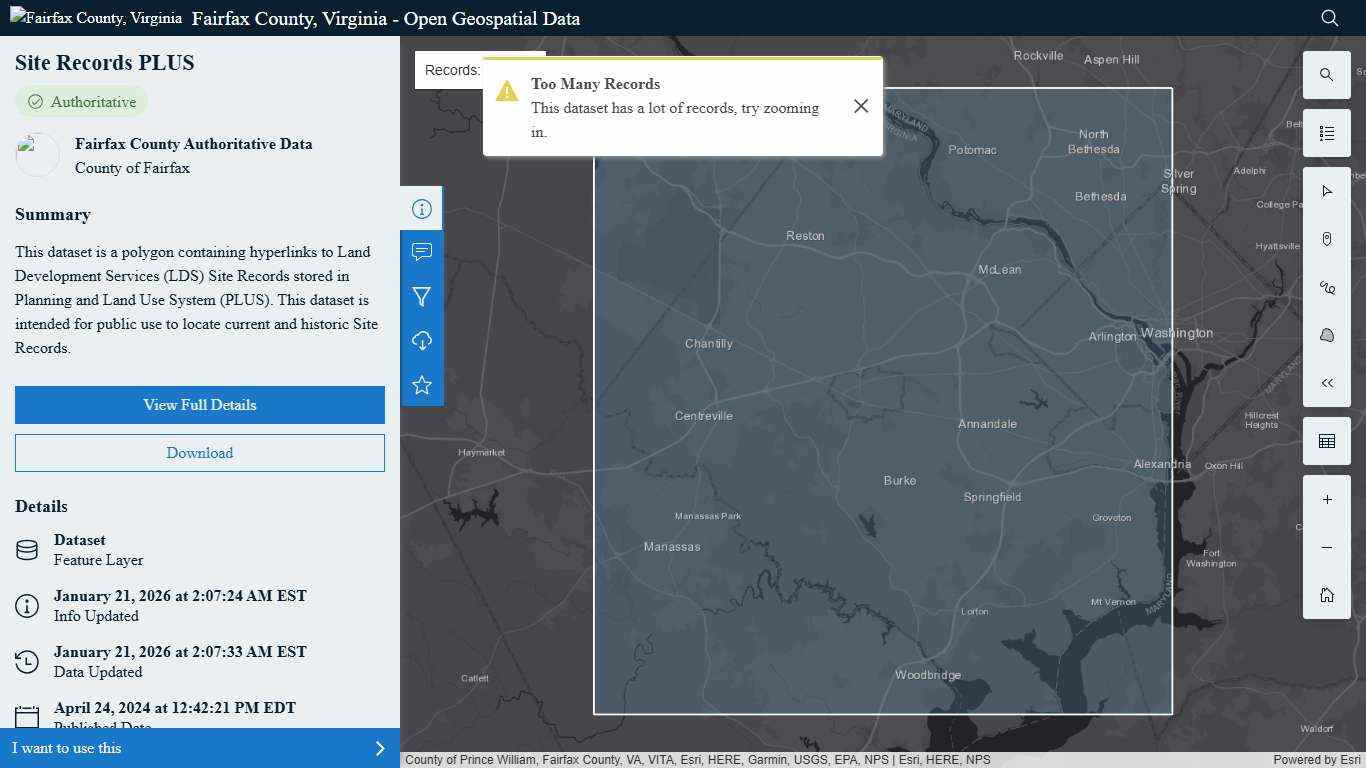 Site Records PLUS Fairfax County GIS & Mapping Services Open Data Site