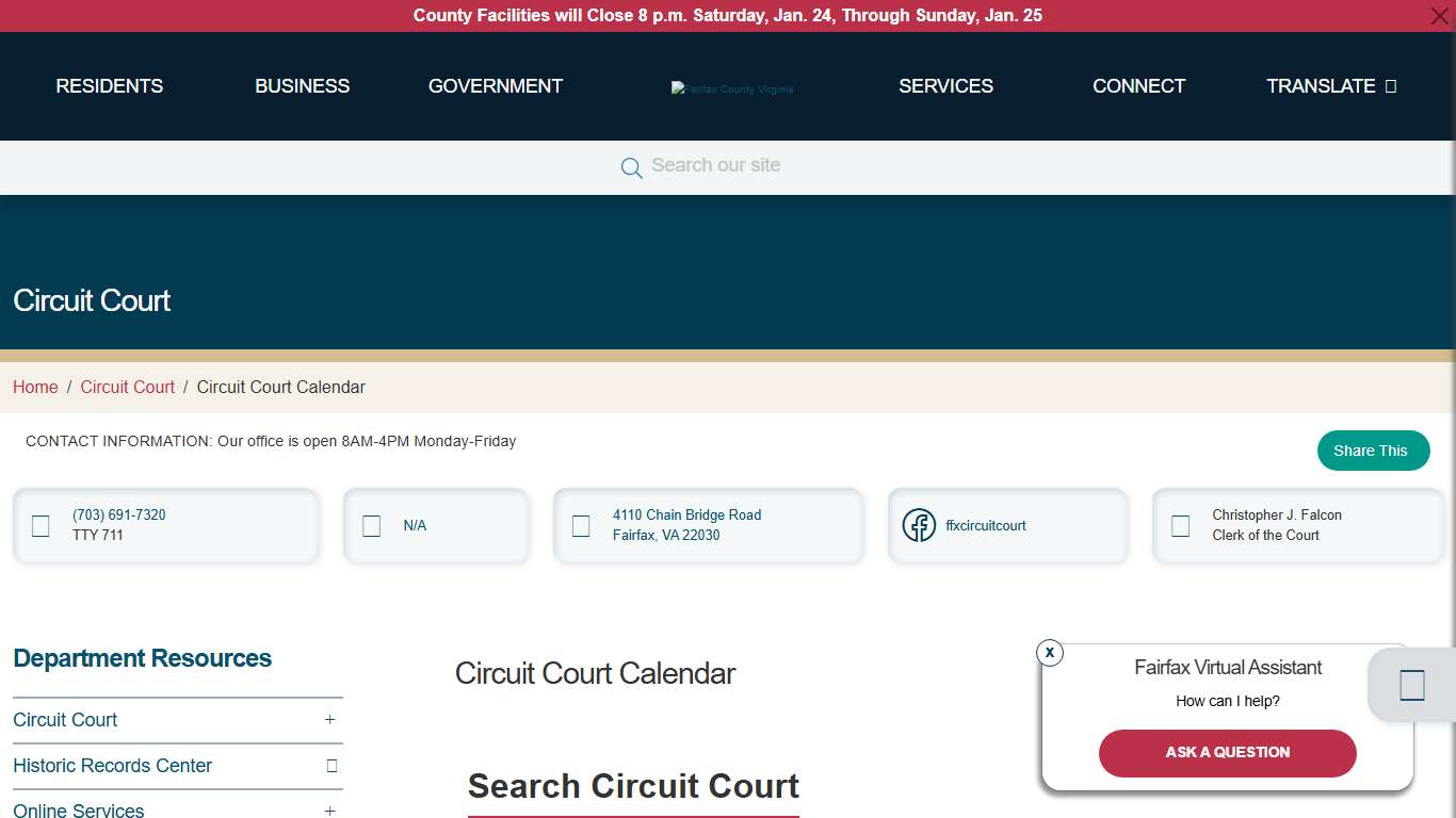 Circuit Court Calendar Circuit Court